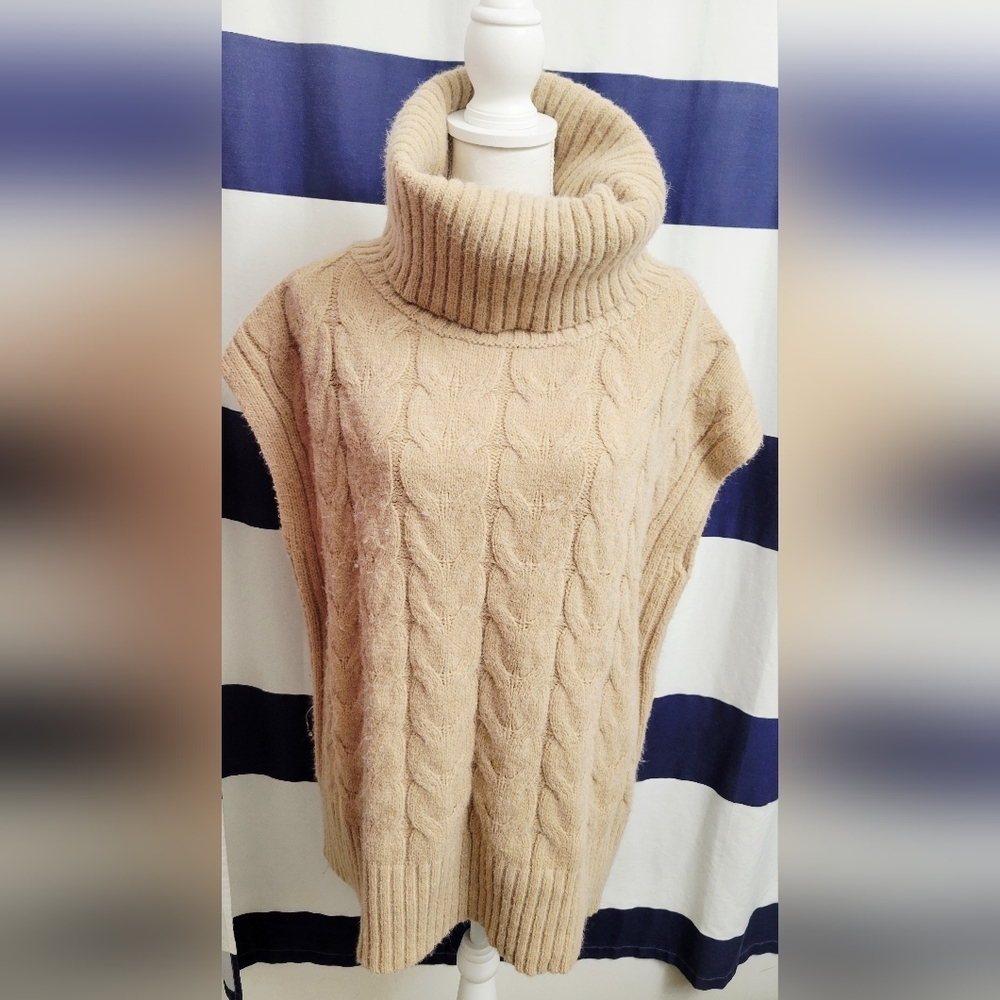 Elan Cable Knit Turtleneck Sweater - Tan | Size Medium